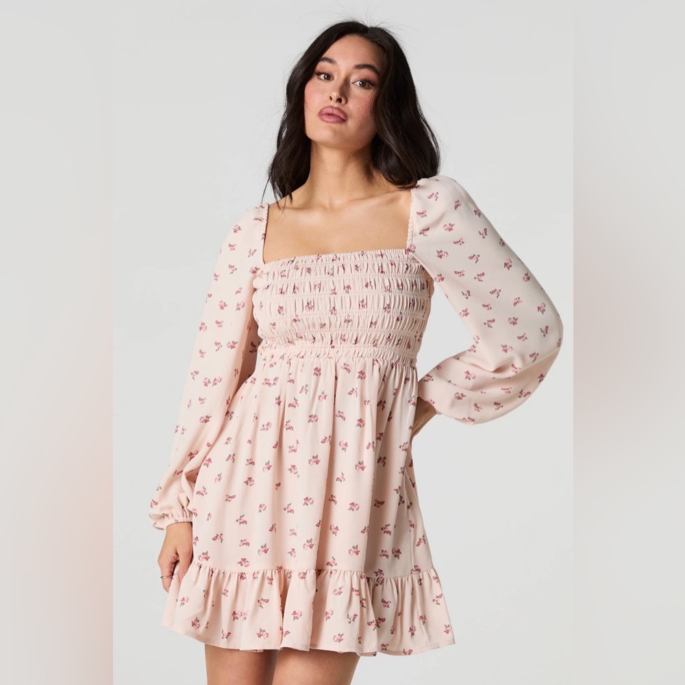 Floral Printed Smocked Ruched Mini Dress - Picture 10 of 10